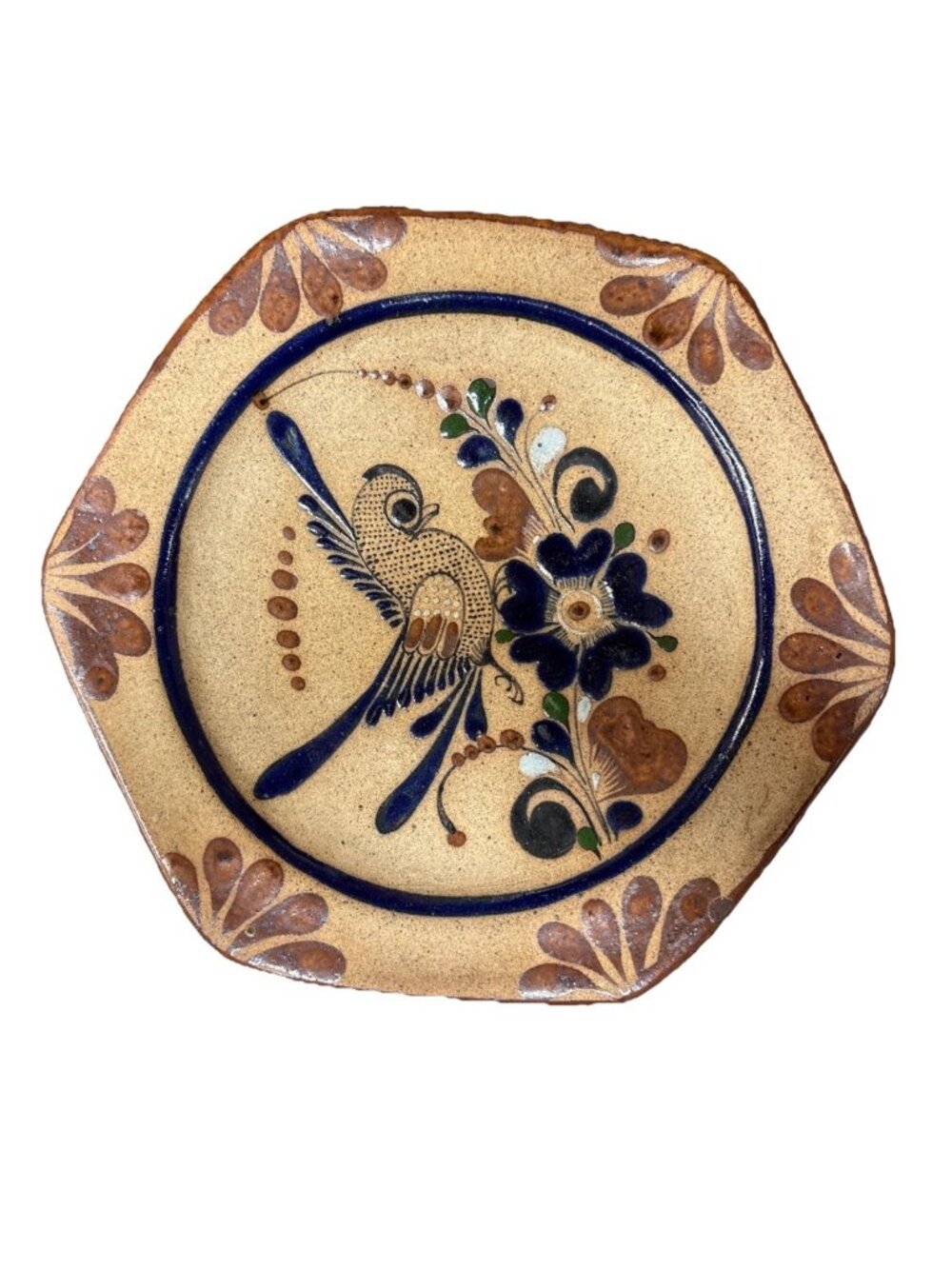 Vintage Signed Hand Painted Mexican Tonala Sandstone Pottery Decorative Plate